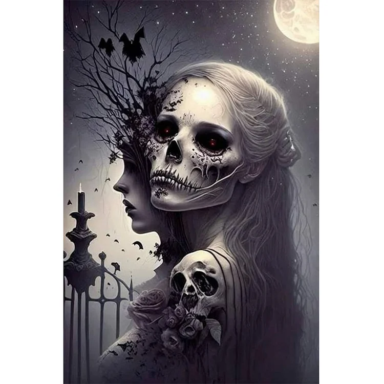 Halloween Skull Girl Another Face 40*60CM (Canvas) Full Round Drill Diamond Painting gbfke