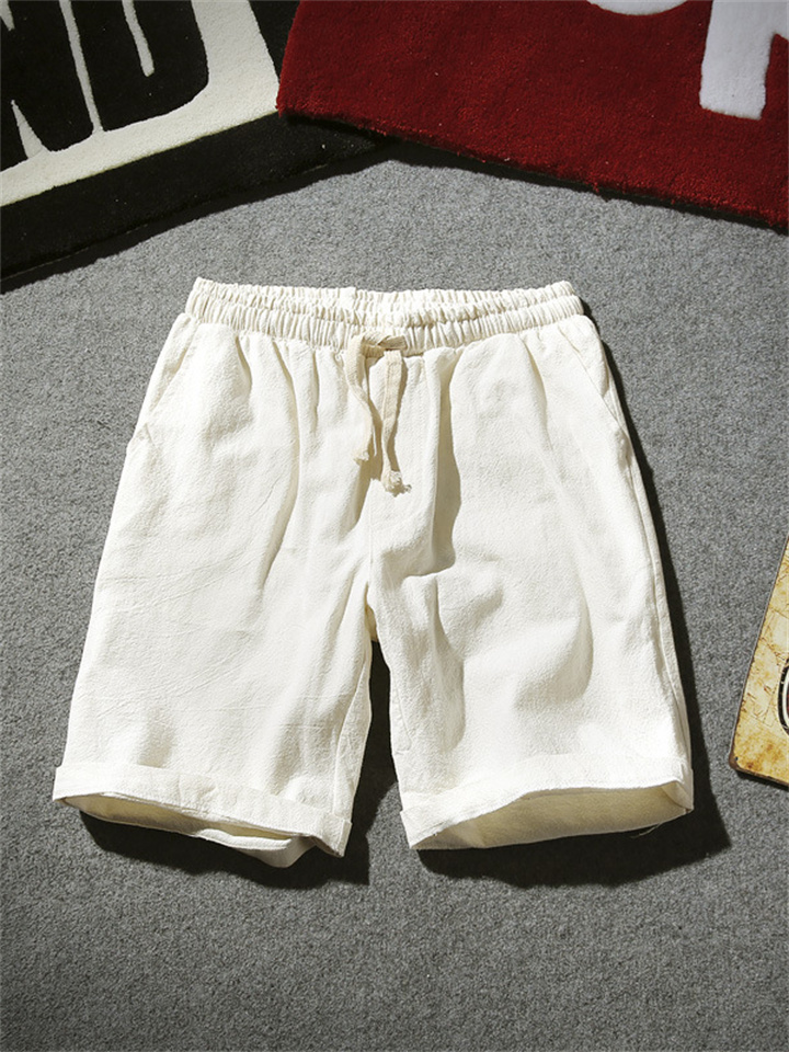Men's Shorts Linen Shorts Summer Shorts Pocket Drawstring Elastic Waist Plain Comfort Outdoor Daily Going Out Linen / Cotton Blend Fashion Streetwear Black White