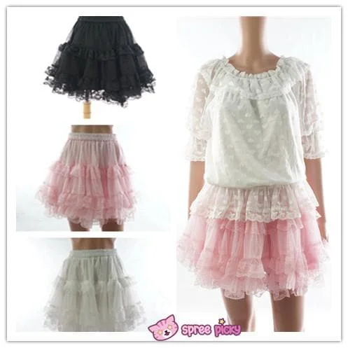 Pink/White/Black Lolita Lace Tutu Petticoat Skirt SP130024