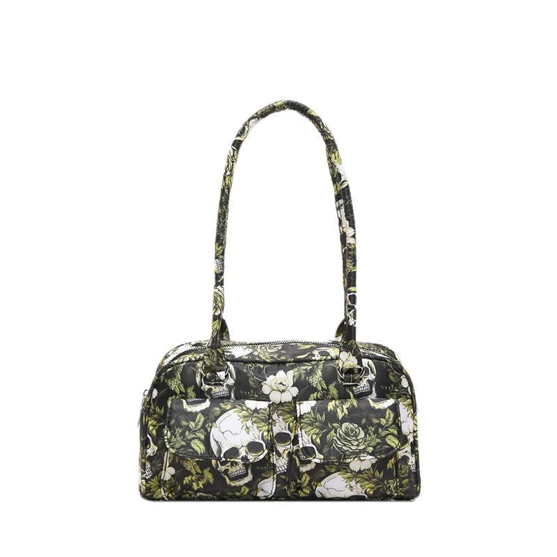 Halloween Women’s Flower Skull Streetwear Square Zipper Shoulder Bag