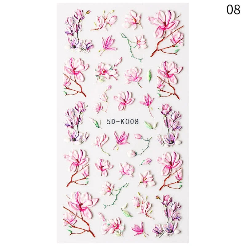 1PC French 5D Nail Sticker Embossed Flower Bubble Pattern Self-Adhesive Slider Wedding Design Nails Decals Nail Art Decoration-Nail Inspo