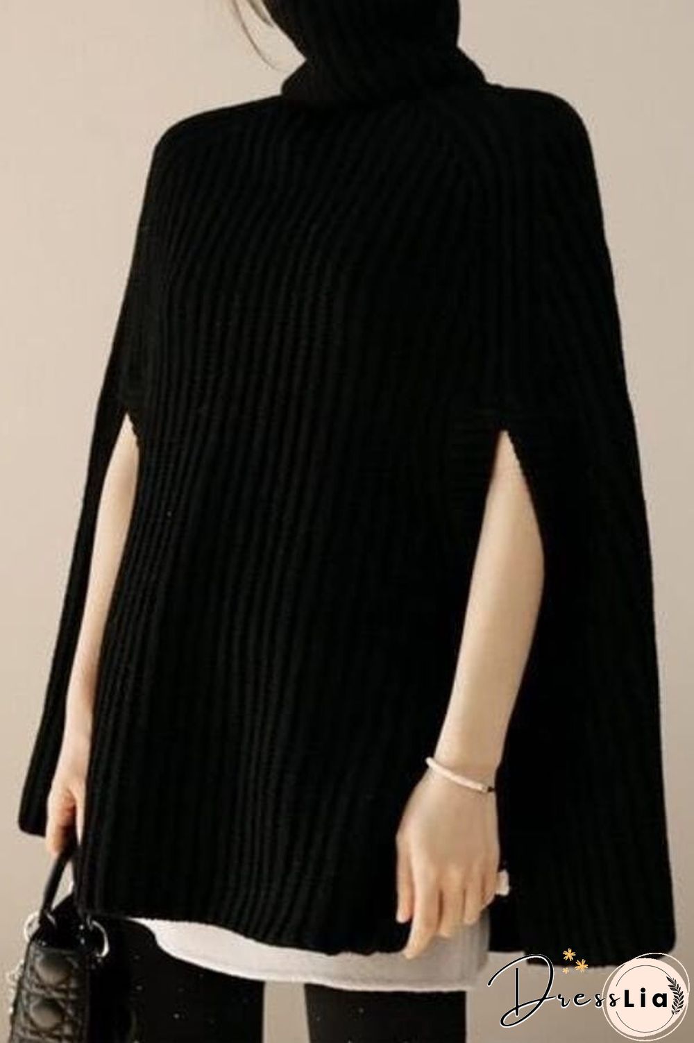 Fashion Turtleneck Solid Color Cape Sweater