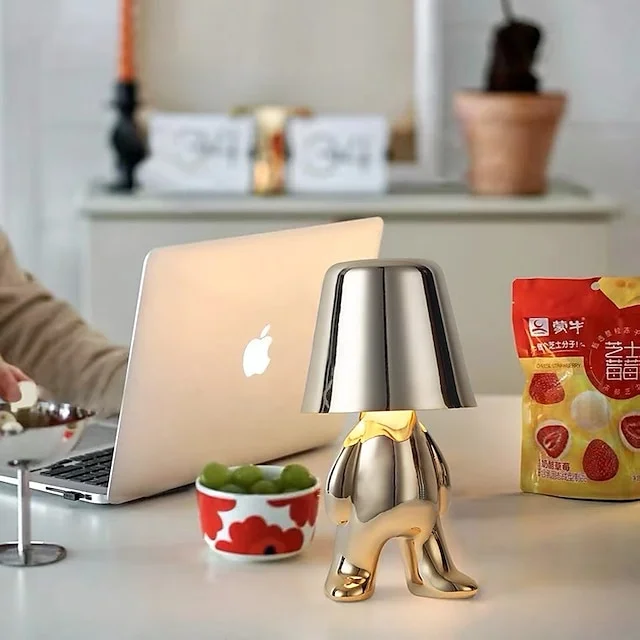 Touch LED Table Lamp. Modern Thinker Decorative Lamp LED Rechargeable Desk Lamp.Golden Little Man USB Desk Lamp. Night Light for Bedroom. Study. Living Room. Bedside Table. Bar. Restaurant