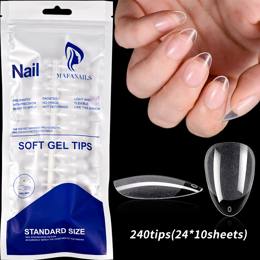 Intbuyer Short Summer Nails – Semi-Frosted Almond False Nails in Clear Acrylic for Full Cover Extension  
