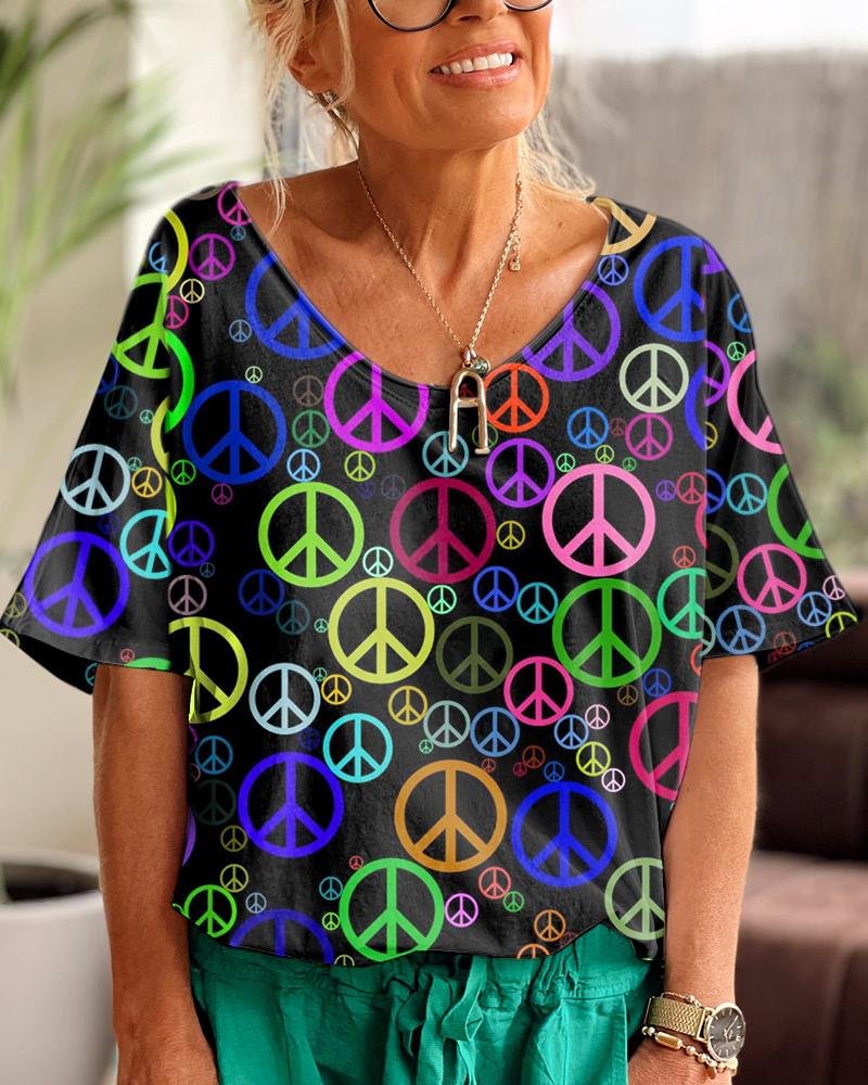 Hippie & Peace V Neck T-shirt