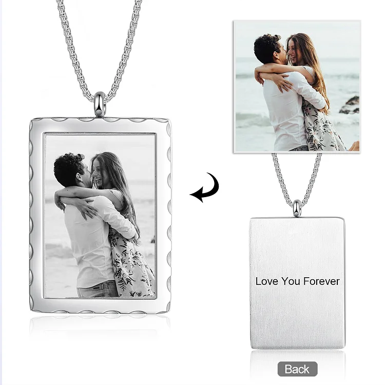 Personalized Picture Dog Tag Necklace Square Pendant With Engraving, Custom Necklace with Picture and Text