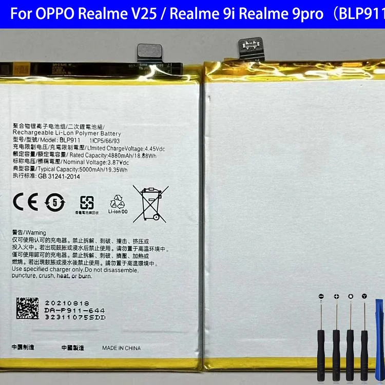 BLP911 Battery For OPPO Realme V25 / Realme 9i Realme 9pro Repair Part Original Capacity Mobile Phone Batteries Bateria