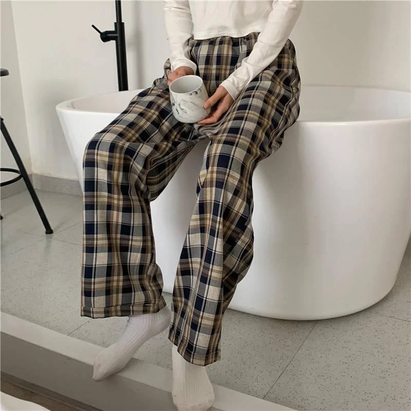 Brownm Waist Checkered Sweatpants