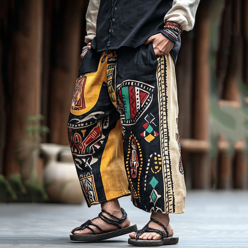 Men's African Tribal Ethnic Pattern Linen Pants