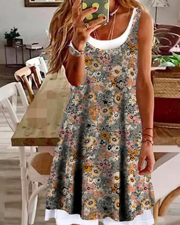 Two Pieces Floral Casual Sleeveless Dress 