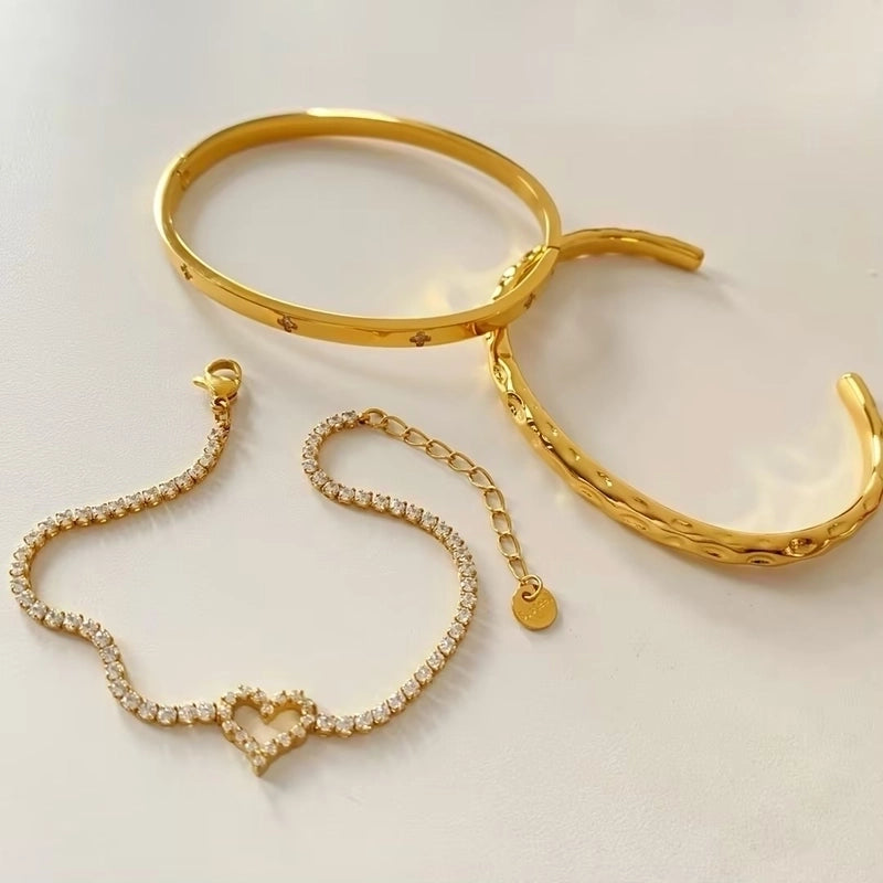 Casual Elegant Heart Shape 304 Stainless Steel 16K Gold Plated White Gold Plated Bracelets Bangle In Bulk