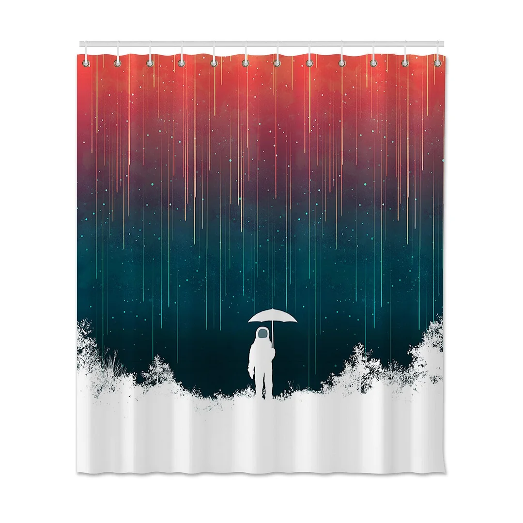 Astronaut Moon Printed Shower Curtain Set Waterproof Bathroom Shower Curtain Set Astronaut Modern Bath Shower Curtain With Hooks