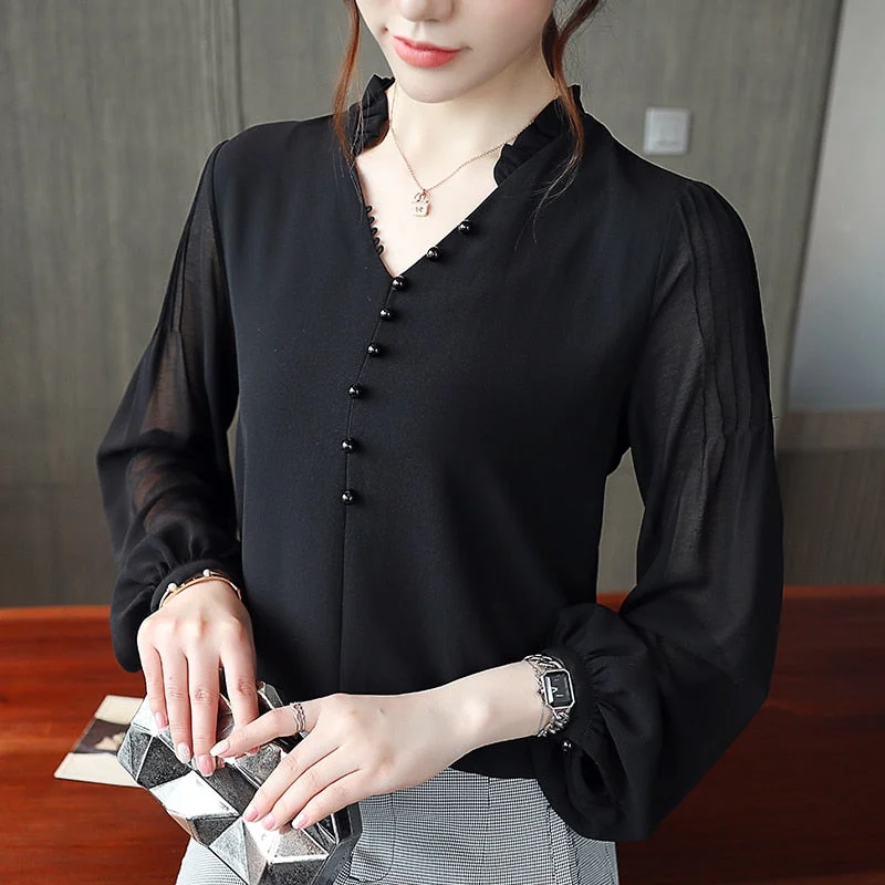 Long Sleeve Women Blouses Shirts Blusas Mujer De Moda 2021 Blouse Women V-neck Office Blouse Chiffon Blouse Shirt Tops B748