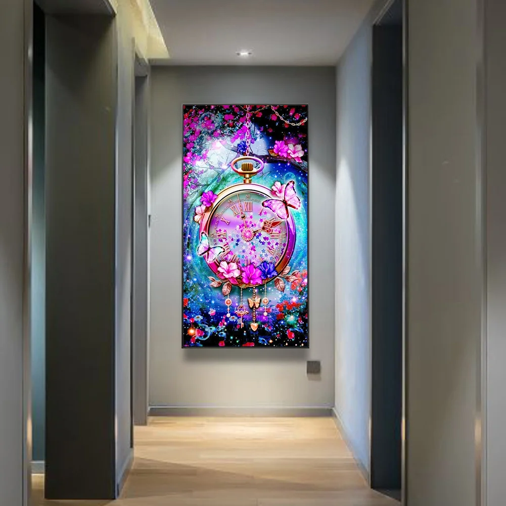 Diamond Painting - Full Round Drill - Clock Flowers(40*80cm)