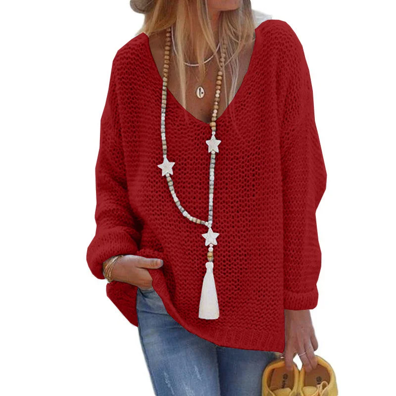 Uveng Pullover Sweater V-neck Long-sleeved Knitted Top
