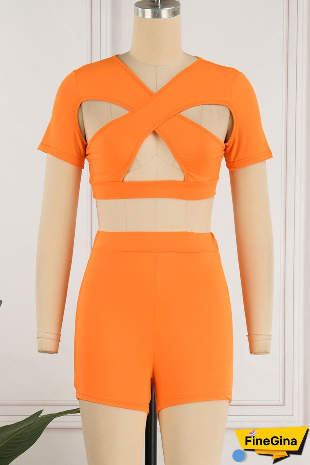 White Sexy Solid Hollowed Out Patchwork V Neck Short Sleeve Two Pieces