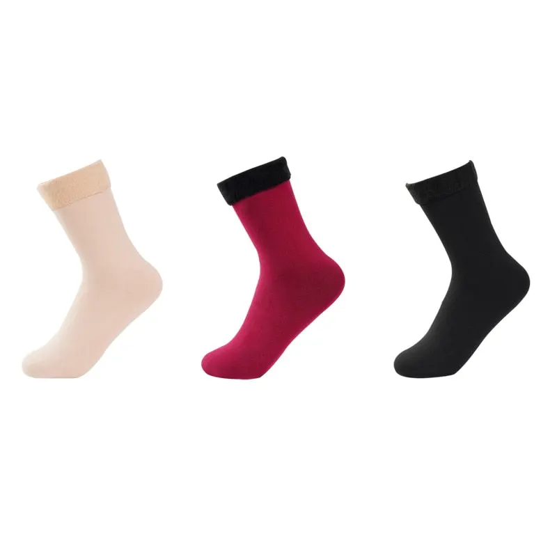 3 Pairs Women Winter Warm Thicken Casual Solid Color Socks Pack Home Snow Boots Velvet Home Floor Sock Set Lots Keep Warm