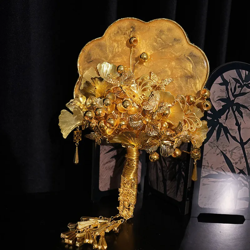 Hand Bouquet Chinese Bride Wedding Gift Scepter Round Fan