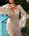 Women's V-neck Trumpet Sleeve Feather Decoration Dress