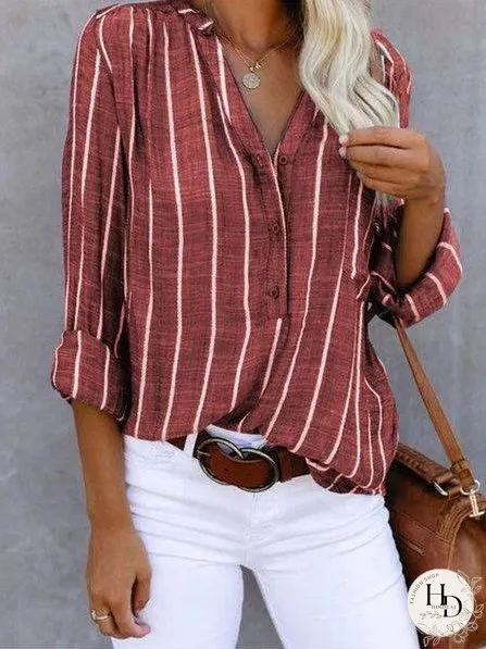 Blouses Simple And Fashionable Printed Stripes Blouses for Women
