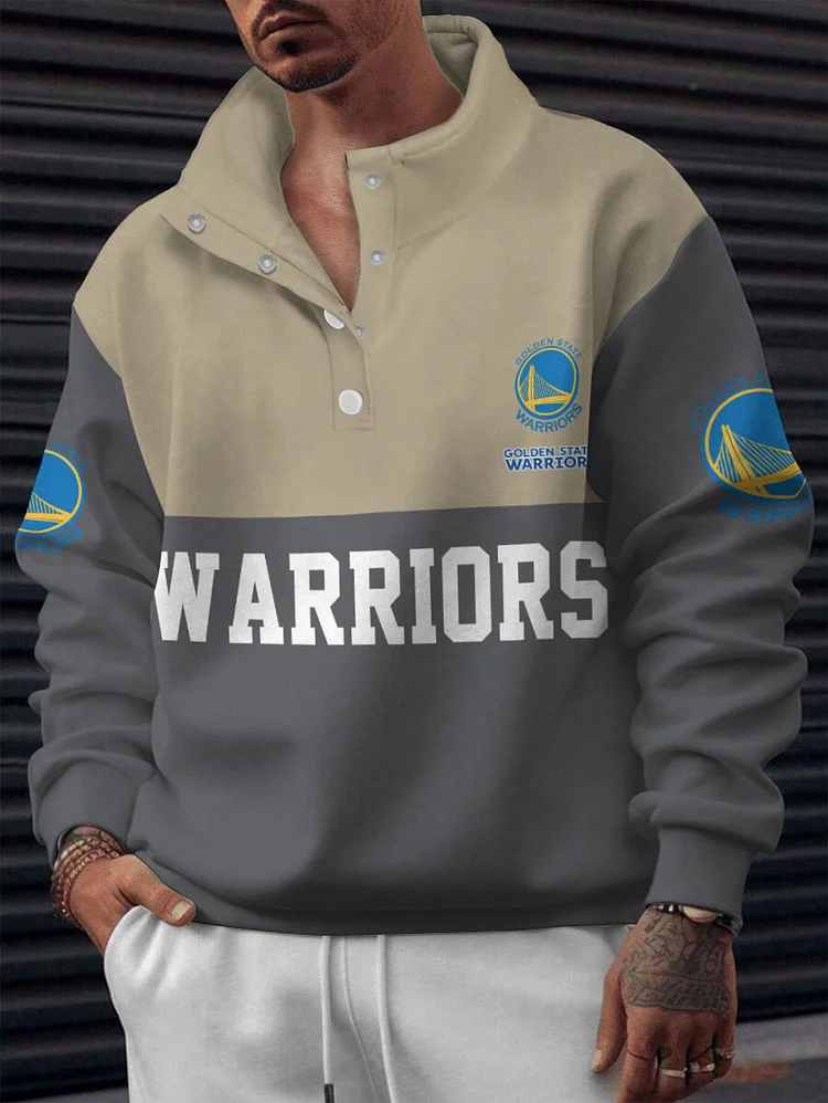 Golden State Warriors 2025 New Design Casual Snap Mockneck Pullover