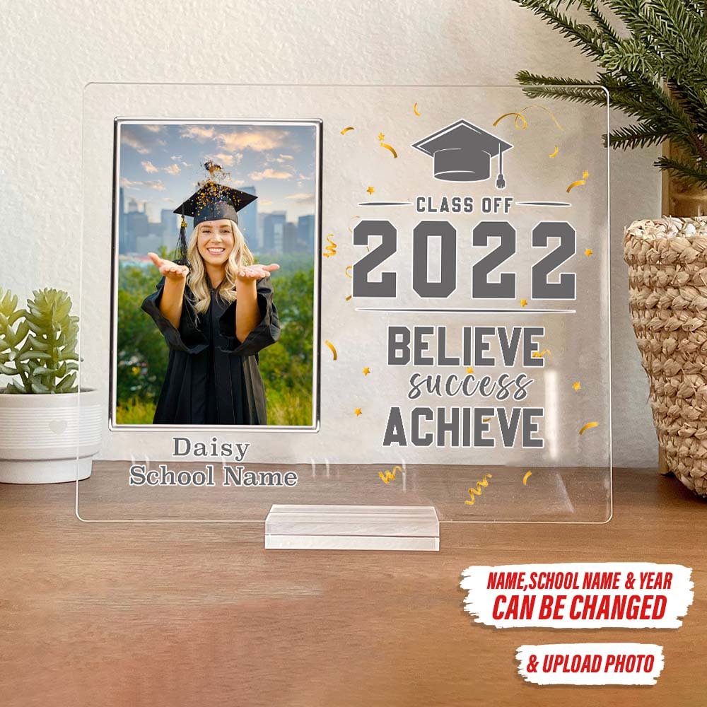 Personalized Photo & Text Plaque Class off 2022 Graduation Acrylic Plaque and Stand Perfect Graduation Gift for Friends, Family, Kids