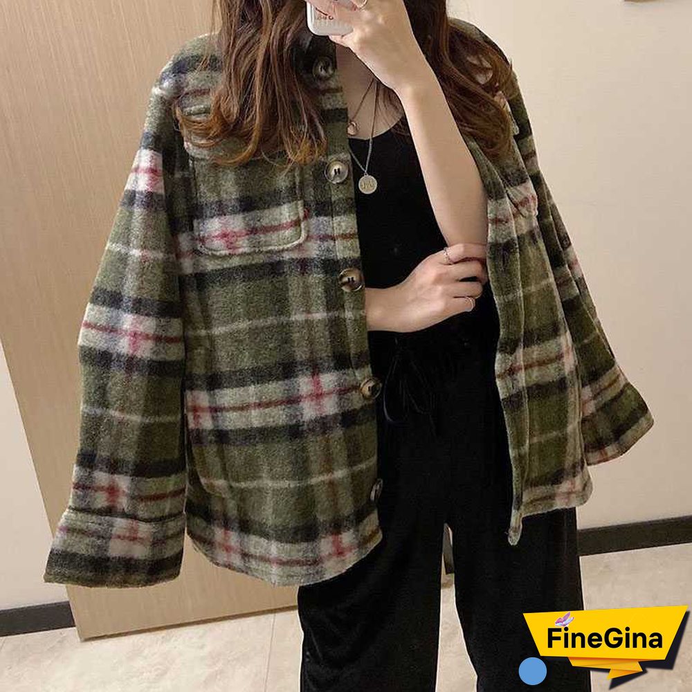 Dyed Pocket Overshirt Check Wool Blend Shirt Jacket