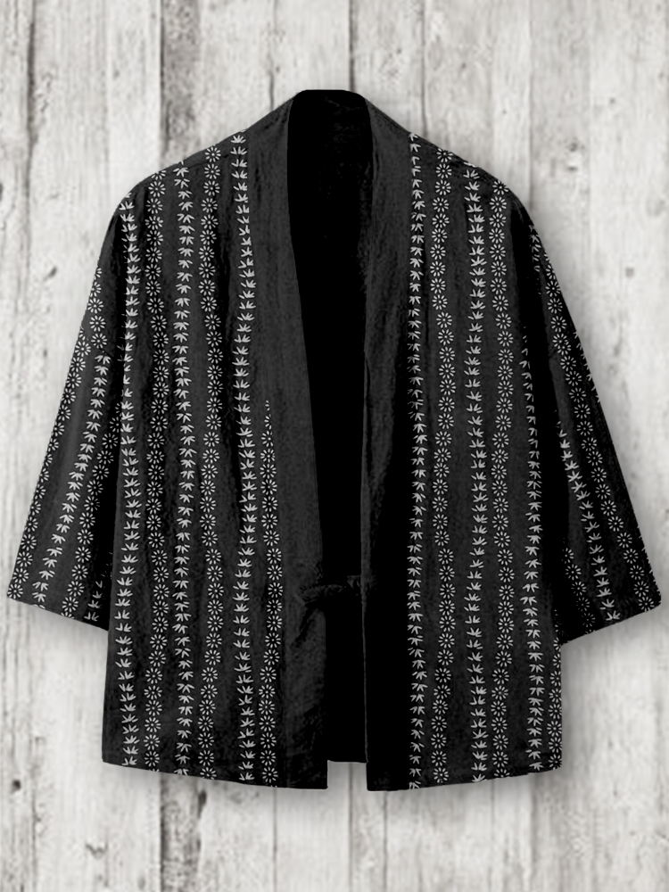 menweary Vintage Japanese Pattern Linen Blend Kimono Cardigan