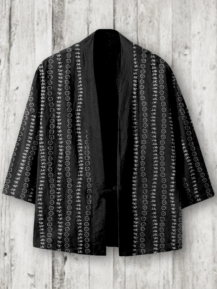 Vintage Japanese Pattern Linen Blend Kimono Cardigan