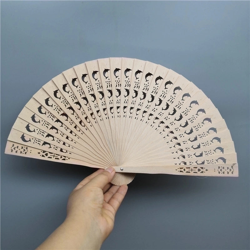 Wooden Fan Chinese Sandalwood Fan Antique Portable Hollow All Wooden Fan Vintage Daily Folding Fan Women’s Folding Fan