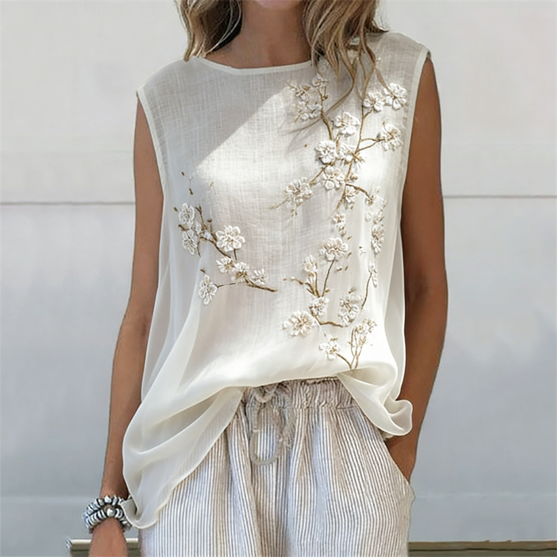 Classy Almond Blossom Japanese Art Linen Tank Top wearshes