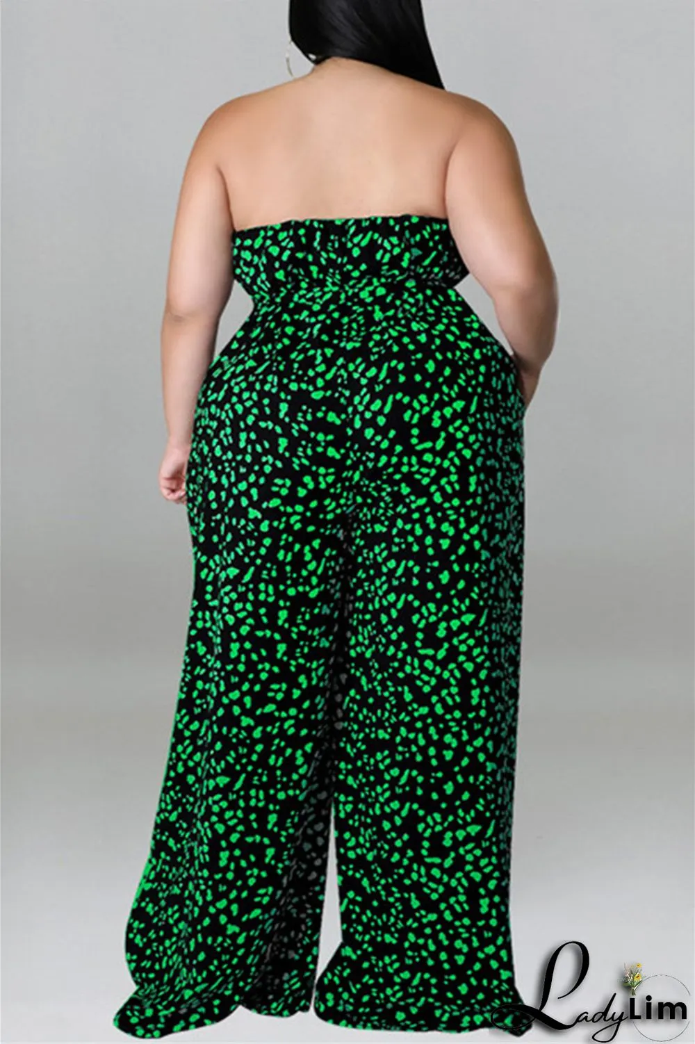 Purple Fashion Casual Print Split Joint Backless With Belt Strapless Plus Size Jumpsuits