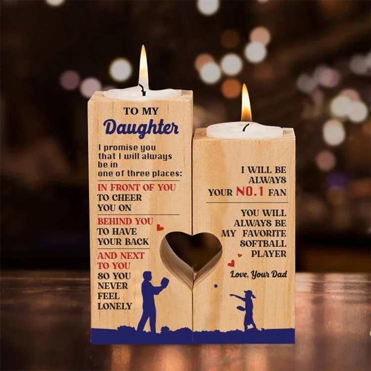 To My Daughter From Dad Wooden Candle Holder "I will be always your no.1 fan" Sunflower Elepahnt Candlesticks