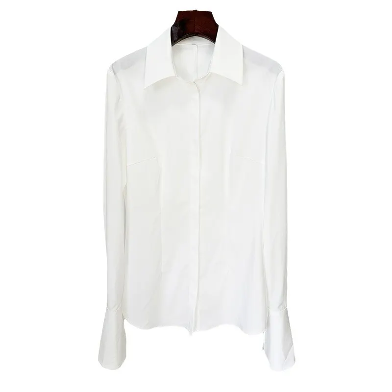 Nigikala Nigikala New Star Fashion Simple Repair White Long-Sleeved Horn Sleeve Shirt