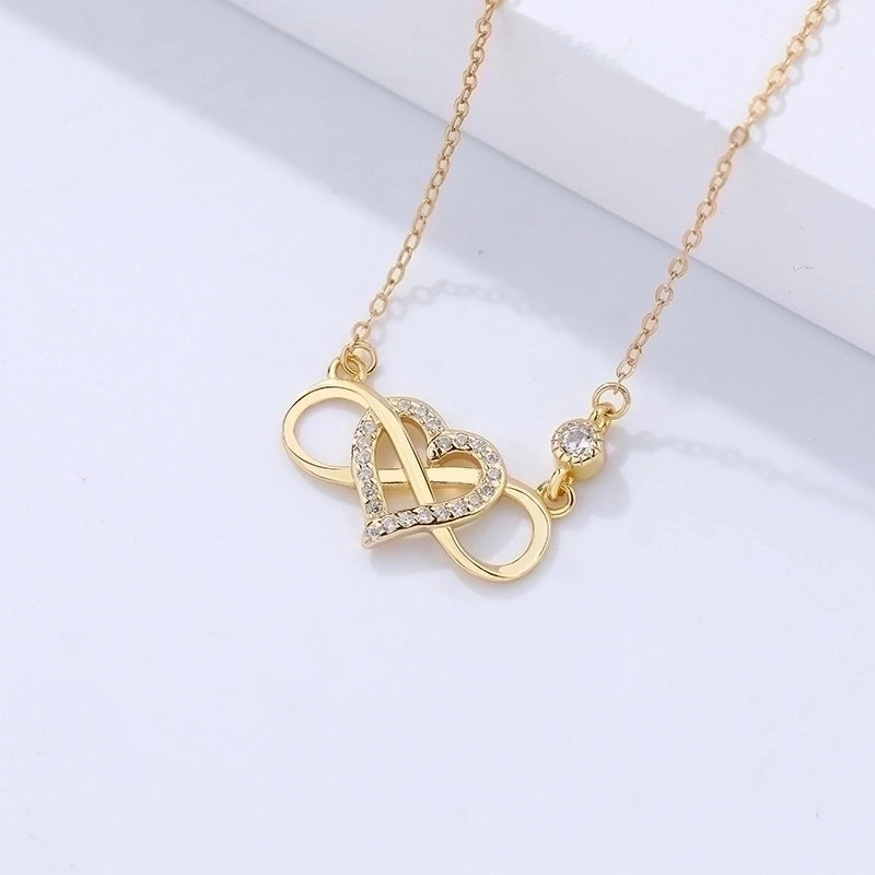925 Sterling Silver Zircon Plating Inlay Heart Shape Pendant Necklace