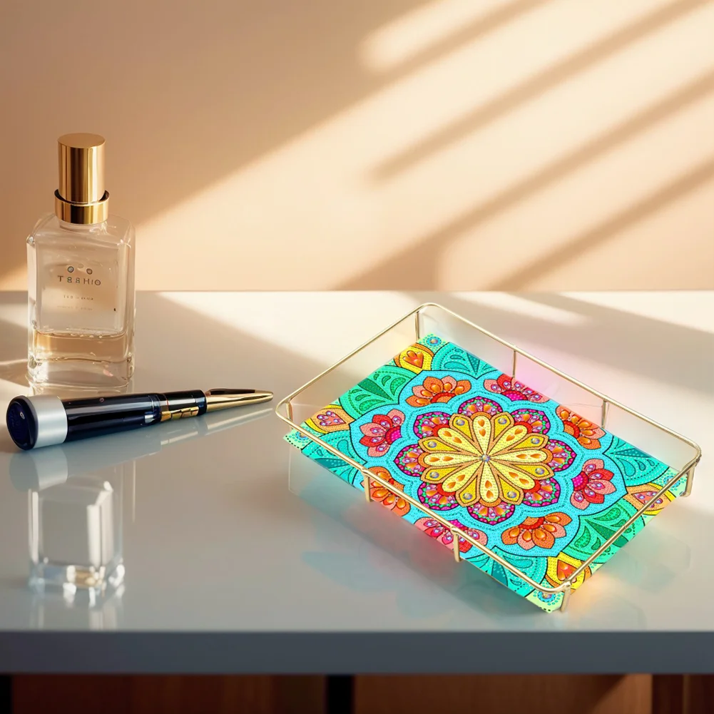 DIY Mandala Pattern Acrylic Special Shaped 5D Diamond Painting Tray Art Craft Decor(28*19*5cm)