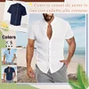 Gioiacombo™ Camicia a maniche corte in lino con colletto alla coreana estivo da uomo
