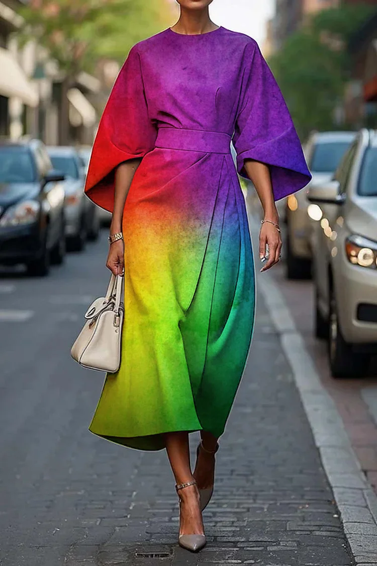 Women's Elegant Colorful Printed Midi Dress