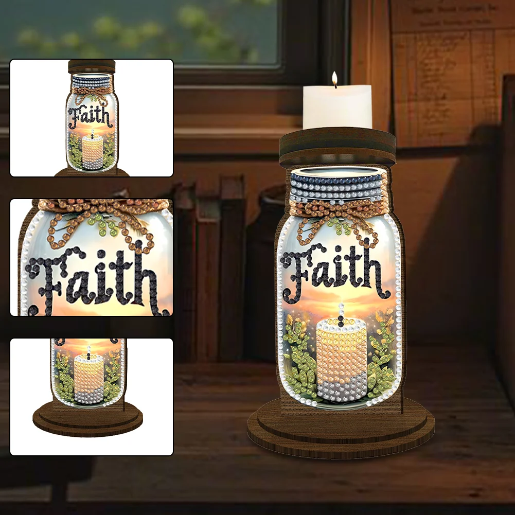 Wooden Faith Candle Bottle 5D DIY Diamond Painting Candle Holder Decor for Adult