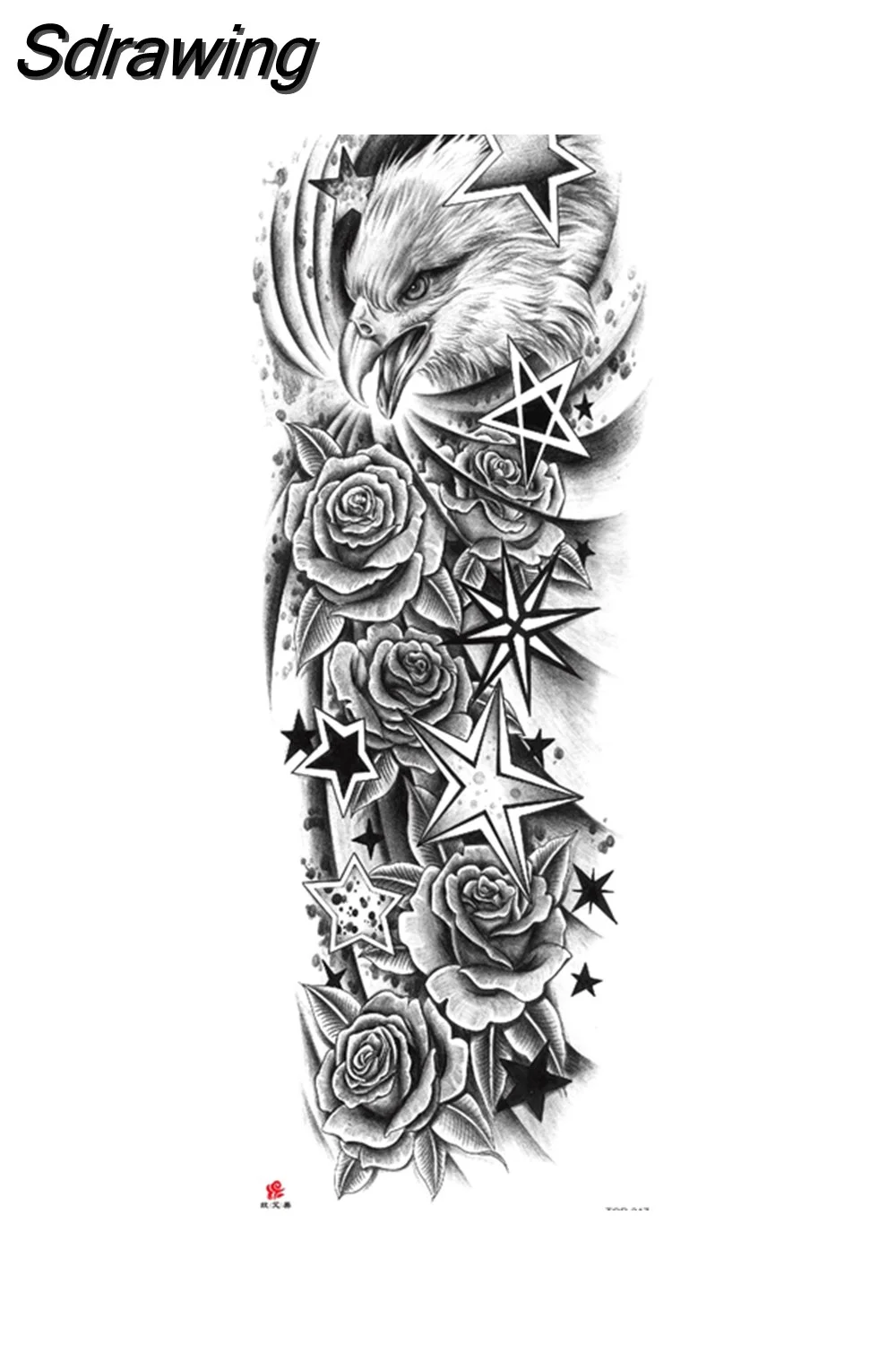 Sdrawing Arm Temporary Tattoo Wolf Lion Fish Horns Geometric Man Body Leg Rose Flower Phoenix Waterproof Sticker Cool Women Tatoo 430-1