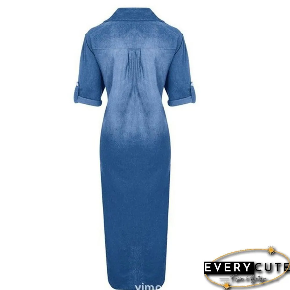 Plus Size Womens Casual Denim Long Maxi Dress Ladies Summer Loose Jeans Sundress