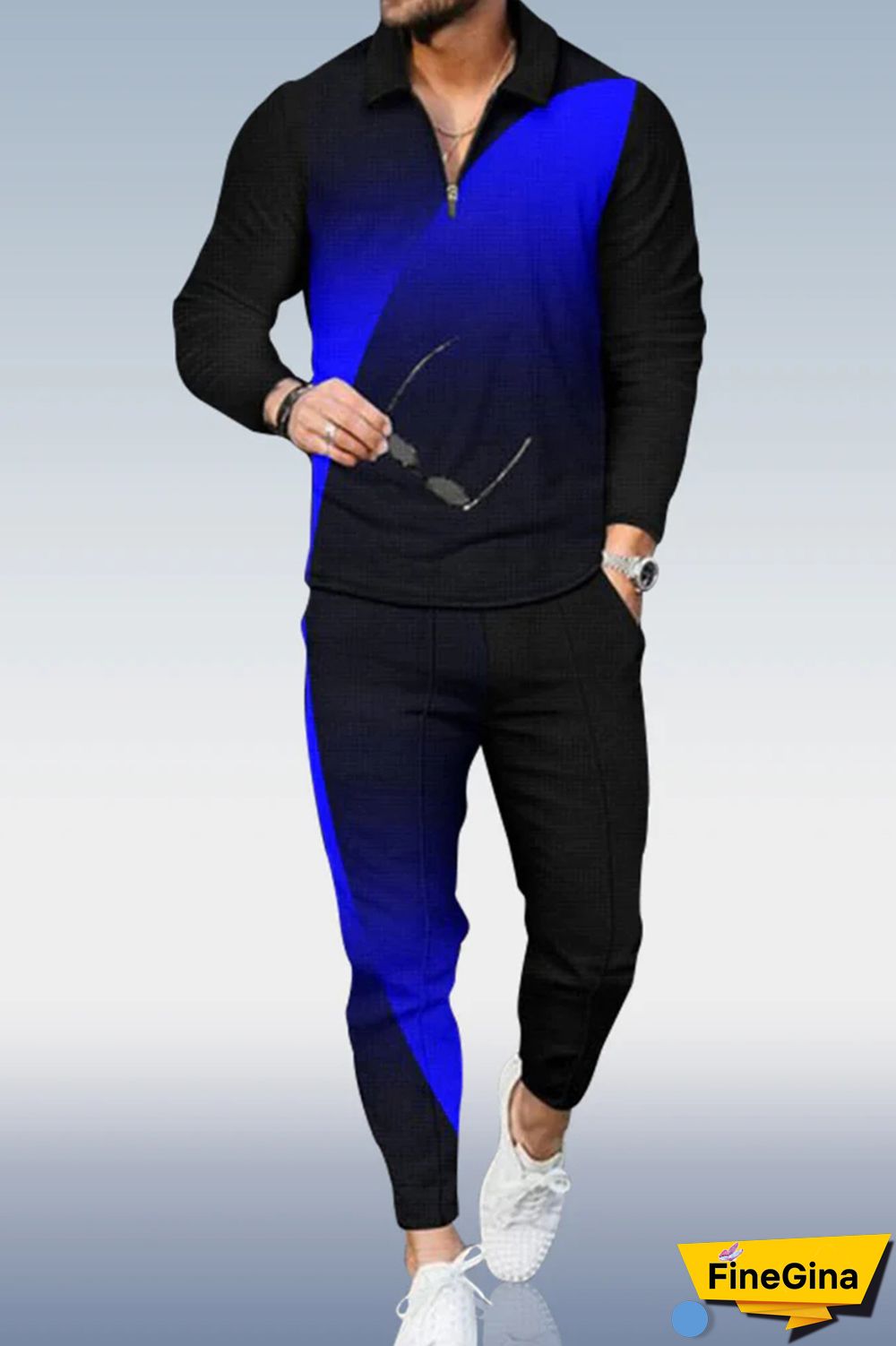 Blue Men's Casual Personality Polo Suit 098