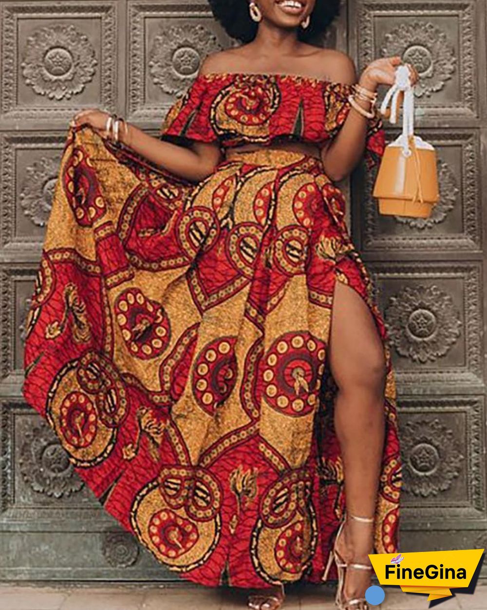 Leaf Print High Slit Maxi Skirt P13083