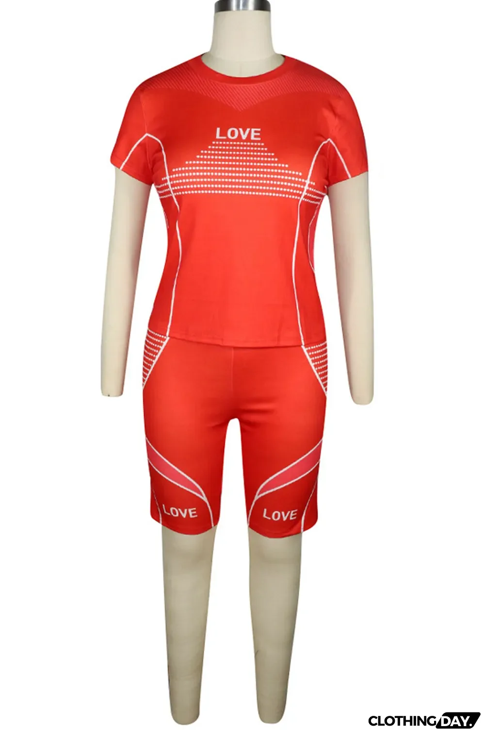 Pink knit Sexy Patchwork Print Straight Short Sleeve Two Pieces