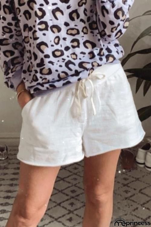 Pockets Drawstring Linen Shorts