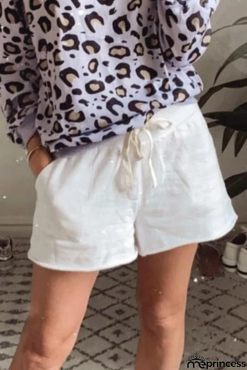 Pockets Drawstring Linen Shorts