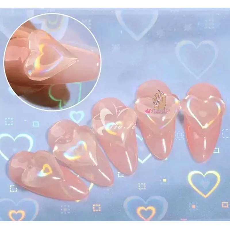 Japanese Holo Nail Art Stickers Holographic Heart Nail Decals Self-Adhesive Korean Trend Transfer Decal Foil Decoration Manicure-Nail Inspo