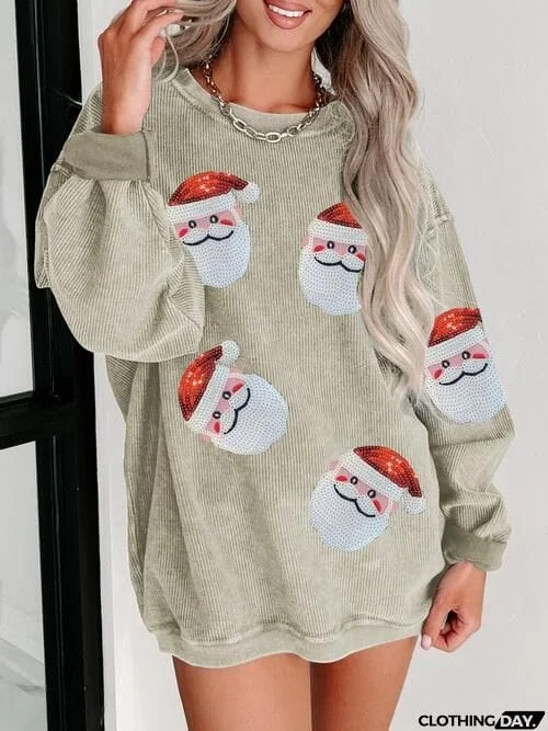 Sequin Santa Patch Ribbed Sweatshirt