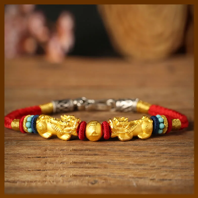 999 Gold PiXiu Om Mani Padme Hum Wealth String Braided Couple Bracelet