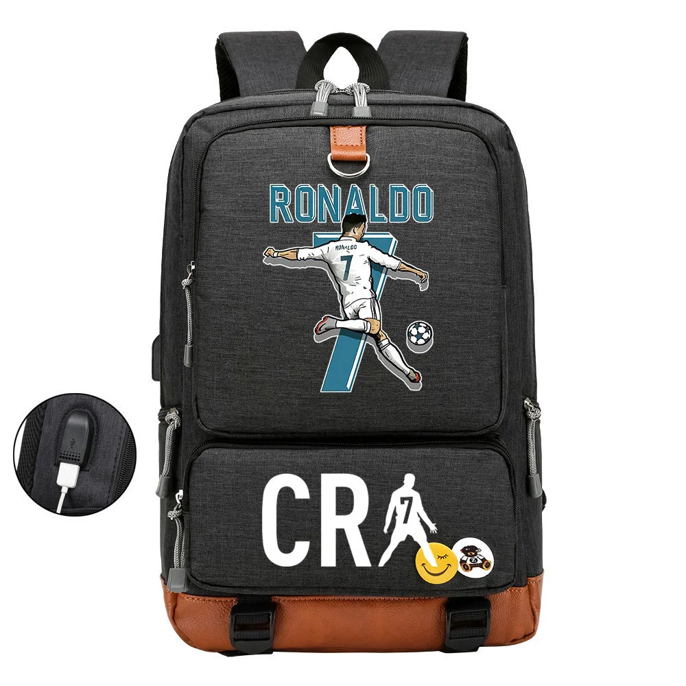 Buzzdaisy Get Sports-Ready with Cristiano Ronaldo Printed Multi-Storage Backpack w/ USB and Laptop Space